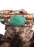Boho Bracelet, RH 5 Layers Leather Wrap Bracelet, Mixed Natural Stones & Crystal Stone Blue